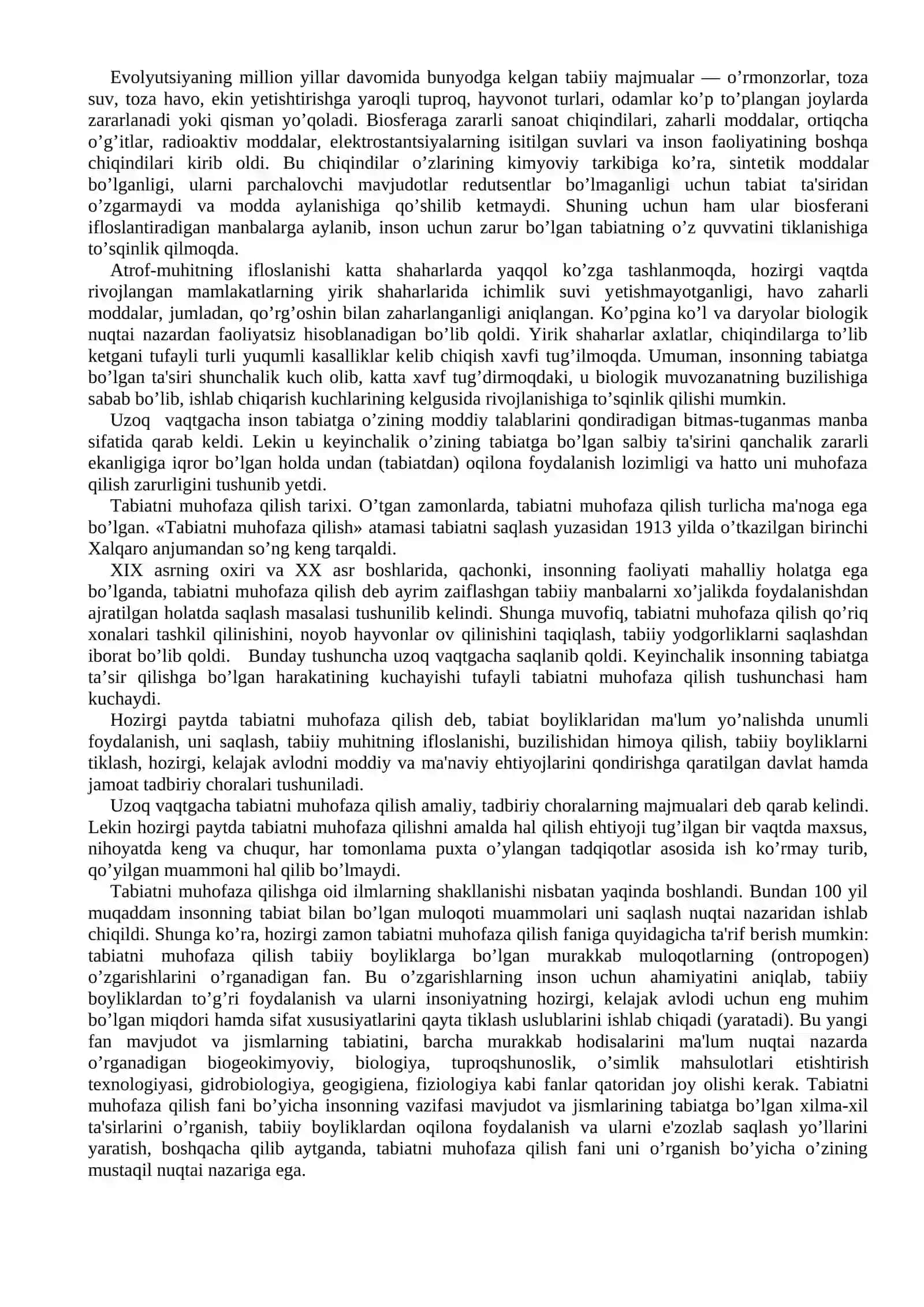 TABIATNI MUHOFAZA QILISH HAQIDA TUSHUNCHA 2
