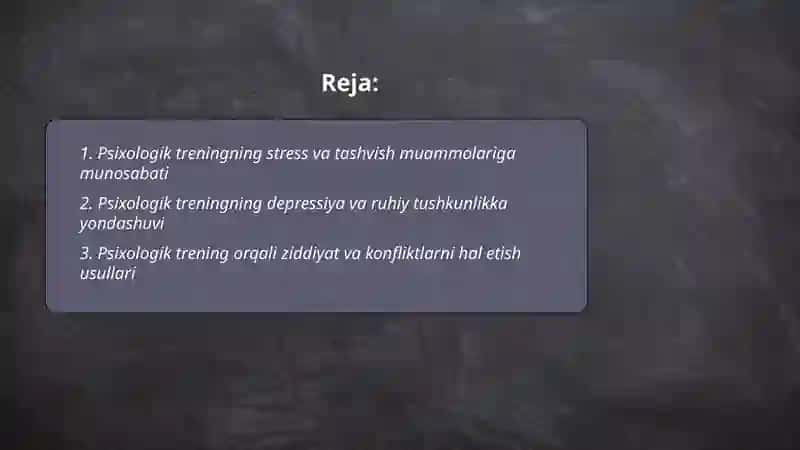 Psixologik treningni turli xil ko'rinishlardagi muammolarga bo'lgan munosabatlari 2