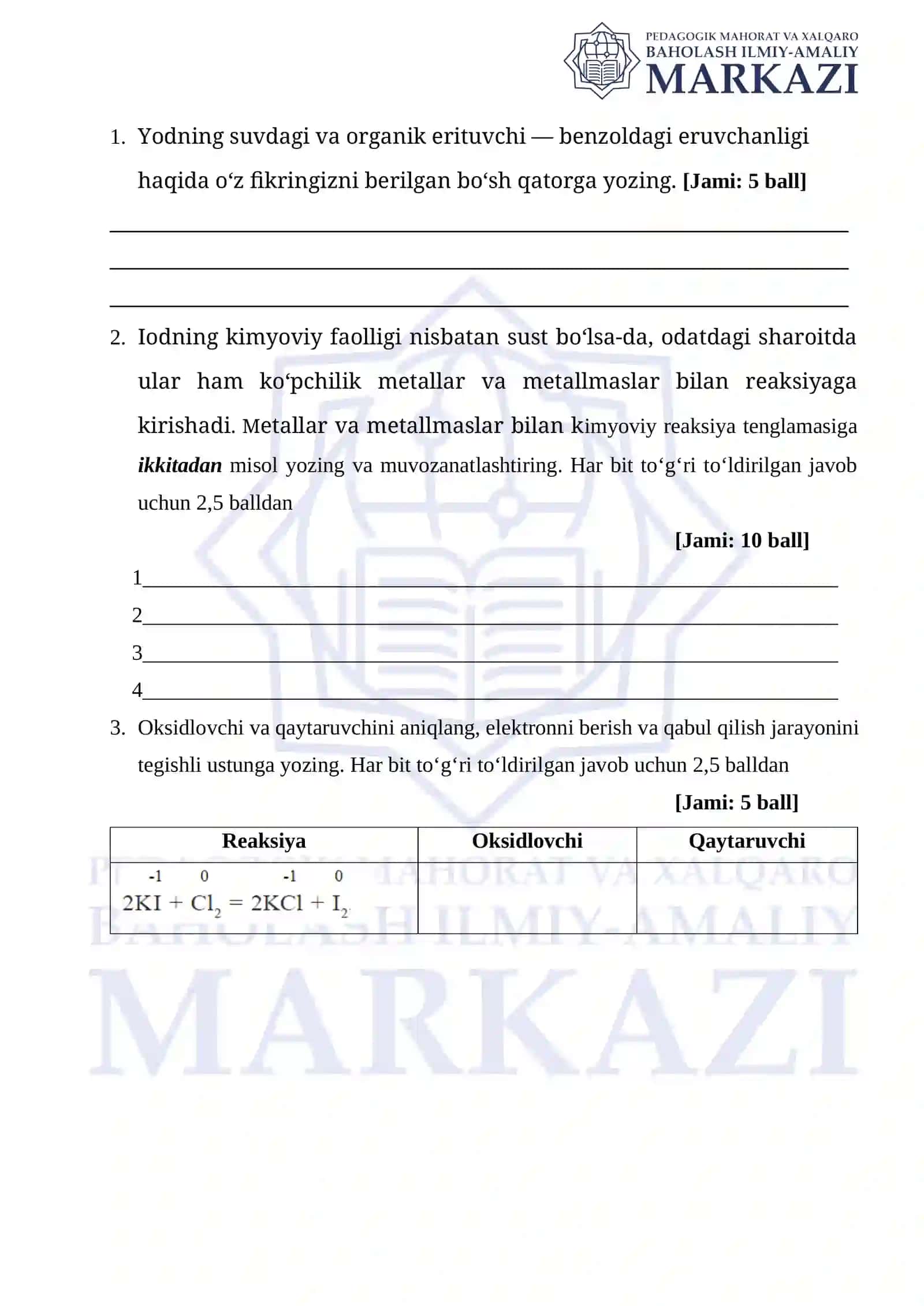 Umumta’lim maktabining 2023-2024-o‘quv yili kimyo fanini amaliy o‘zlashtirish darajasini aniqlash 2