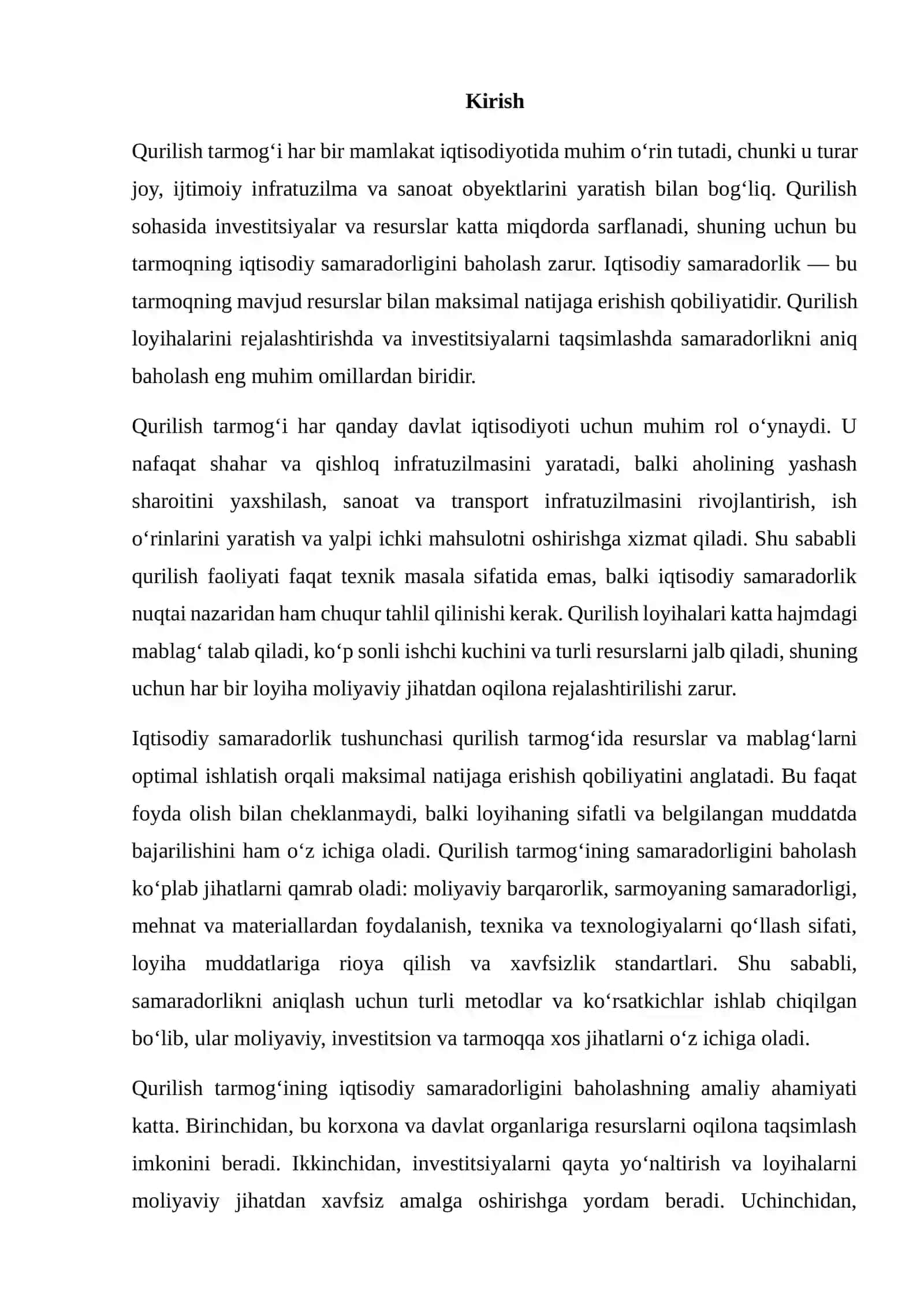 Qurilish tarmog‘ining iqtisodiy samaradorligini baholash usullari 2