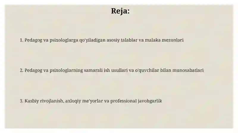 Pedagog va psixologlarning tarbiyachisiga qoʻyiladigan talablar va ish metodlari 2