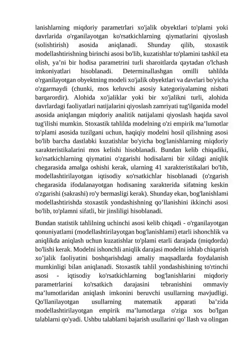 Iqtisodiyotda chiziqli bog’lanishga ega bo’lgan jarayonlarni ekonometrik modellashtirish masalalari 2
