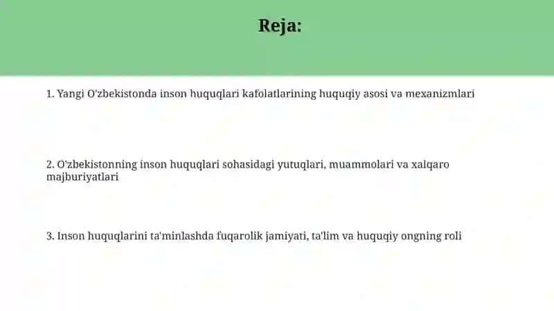 Yangi O'zbekistonda inson huquqlari kafolatlarining huquqiy asosi 2