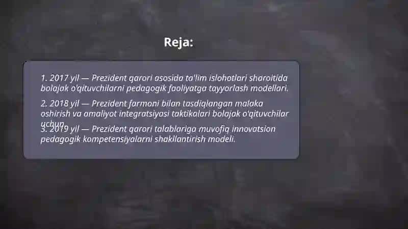 Pedagogik faoliyatga tayyorlash modellari va taktikasi mavzusi 2