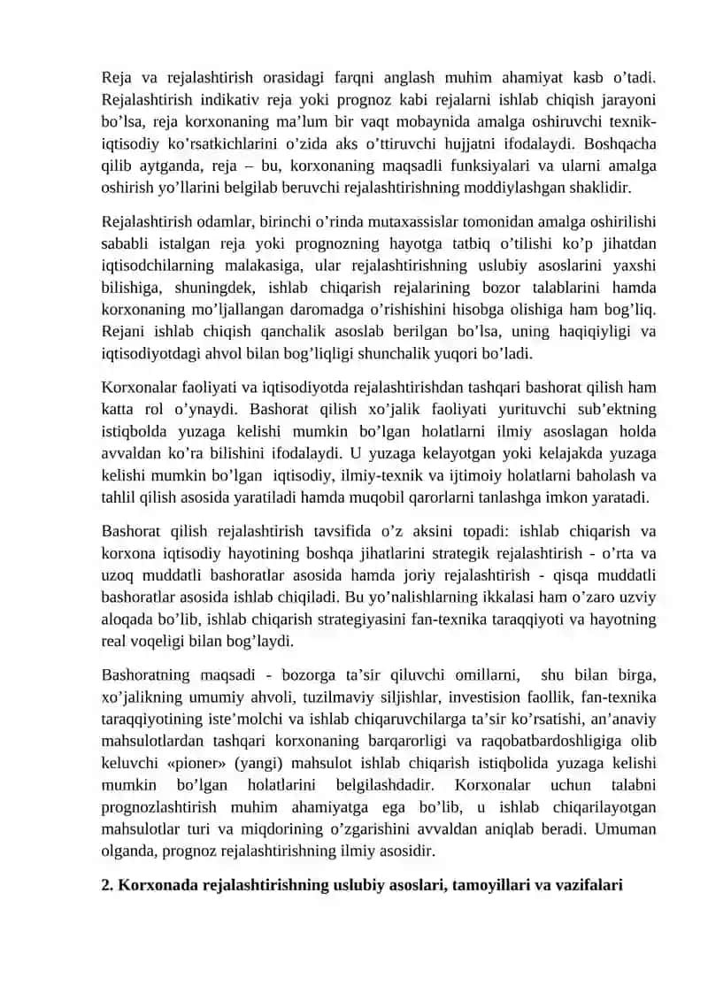 SANOAT KORXONALARIDA ISHLAB CHIQARISHNI REJALASHTIRISH VA PROGNOZLASH 2