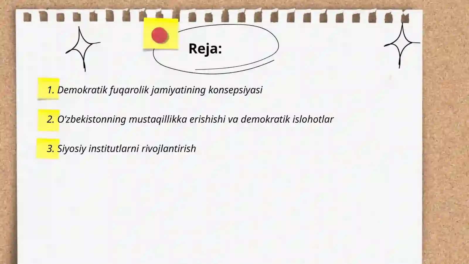O'zbekistonda demokratik fuqarolik jamiyati,asoslarining shakllanishi amalga oshirilgan siyosiy islohotlar 2
