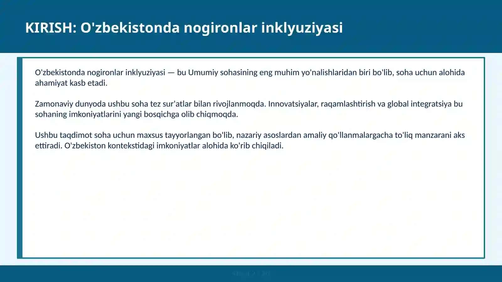 O'ZBEKISTONDA NOGIRONLAR INKLYUZIYASI 2030 kelajak yili 2
