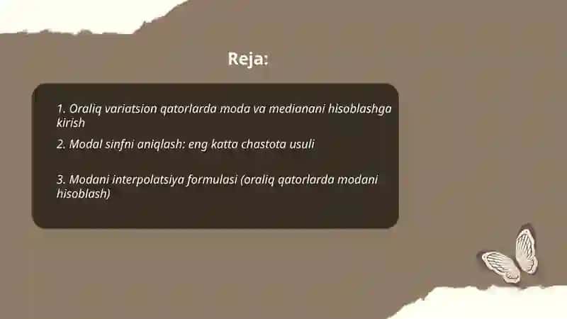 Oraliq variatsion qatorlarda moda va medianani hisoblash yo'llari 2