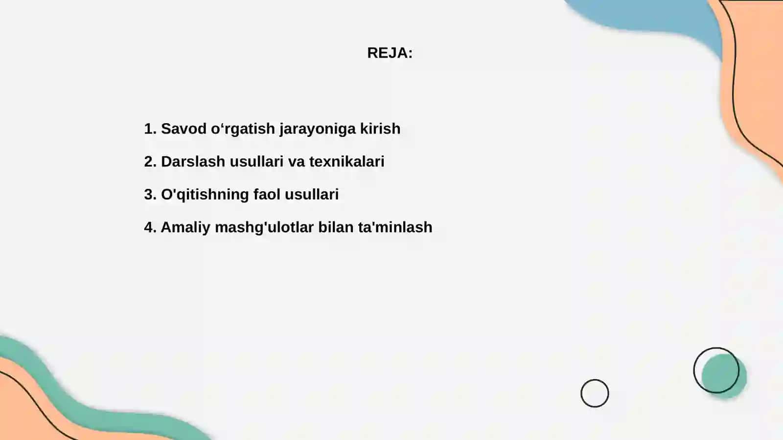 Savod oʻrgatish davrini tashkil etish usullari 2
