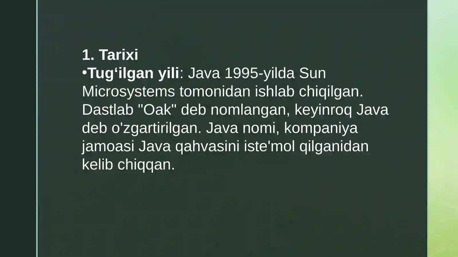 JAVA HAQIDAGI QIZIQARLI MALUMOTLAR 2