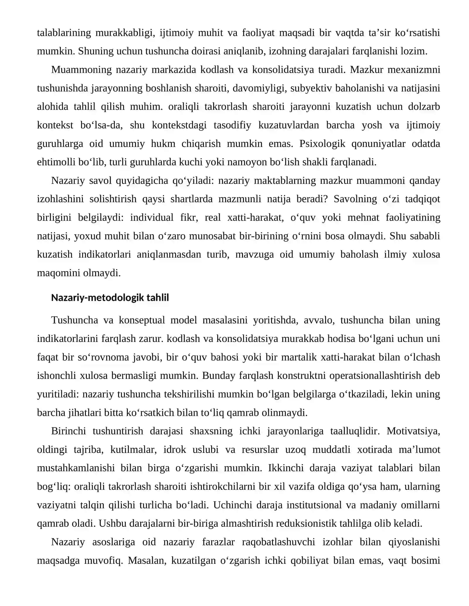 UZOQ MUDDATLI XOTIRADA MA’LUMOT MUSTAHKAMLANISHI — NAZARIY ASOSLARI 2