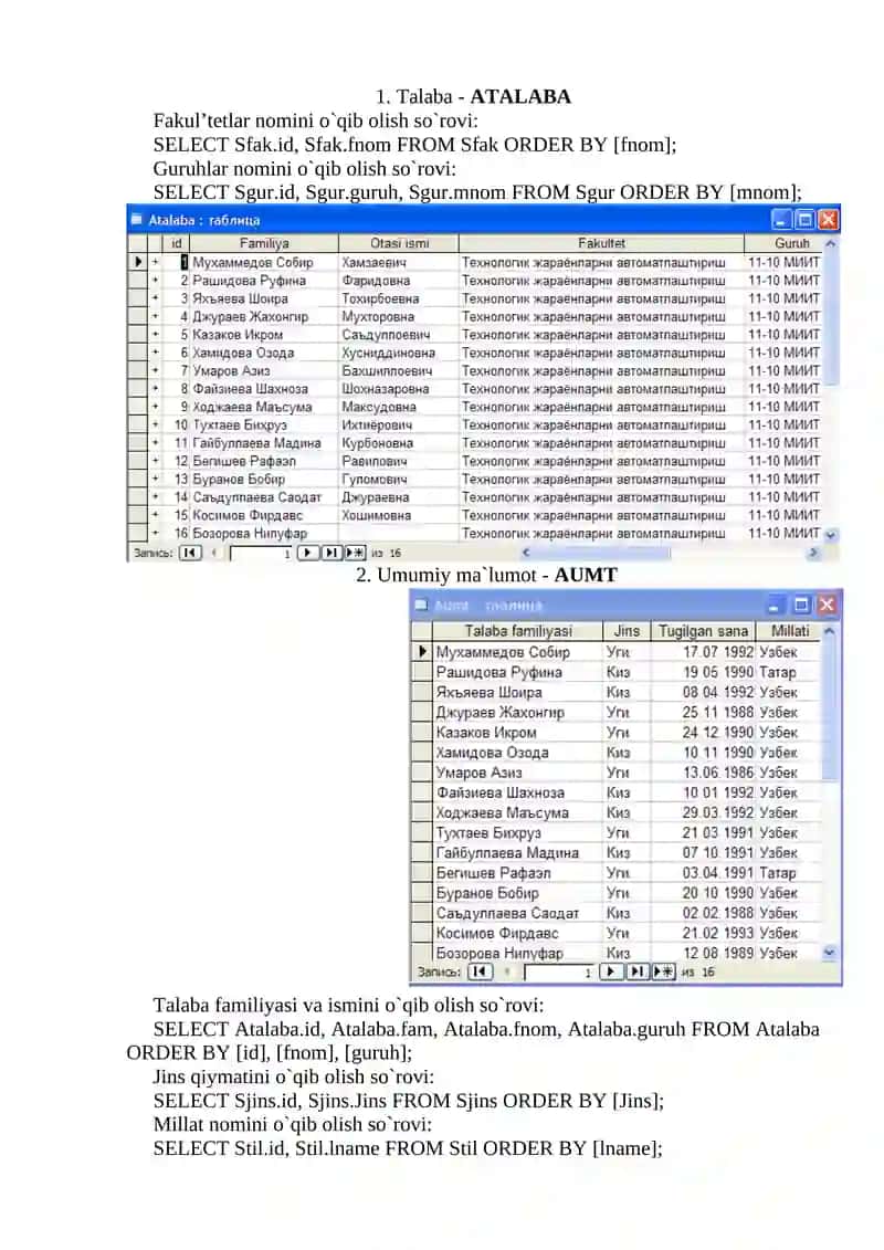 Ma`lumotlar bazasi so`rovlar tizimini yaratish 2