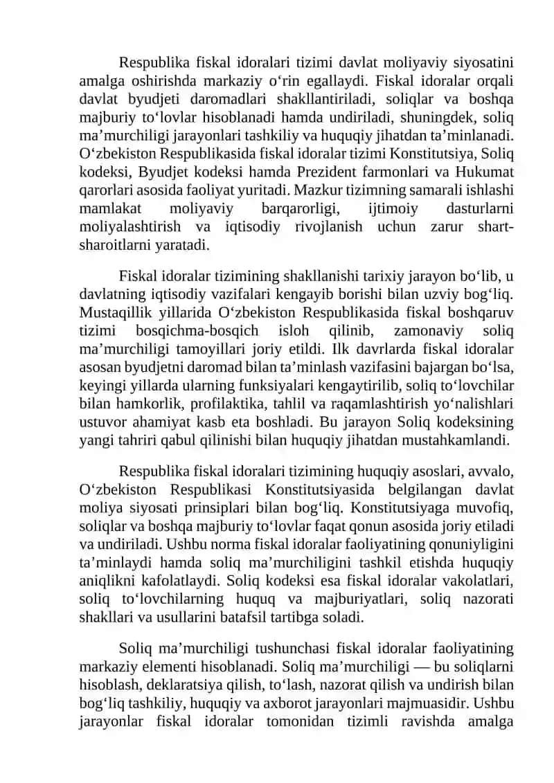 Respublika fiskal idoralari tizimi va ularning soliq ma’murchiligini tashkil qilishdagi o’rni 2
