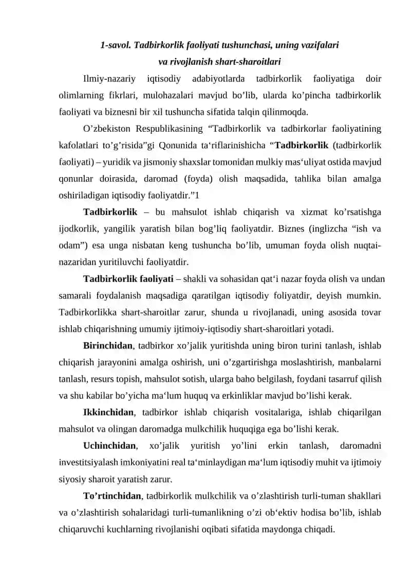 Tadbirkorlik faoliyati. tadbirkorlik kapitali va uning aylanishi 2