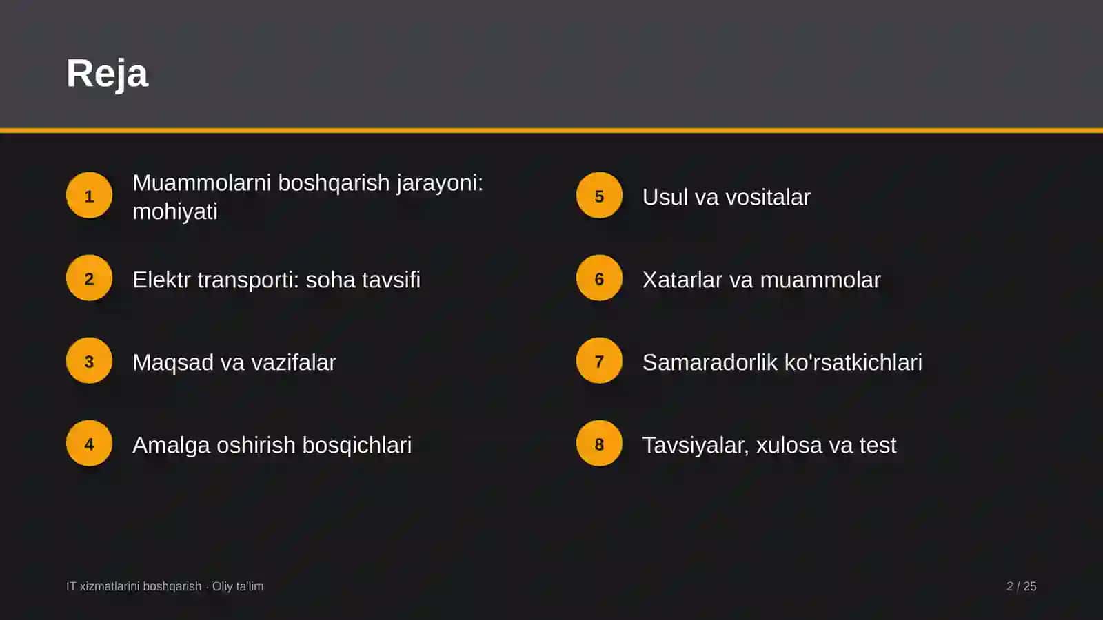 Elektr transportida muammolarni boshqarish jarayonini joriy etish 2