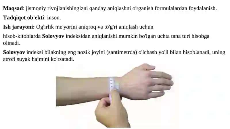 Jismoniy rivojlanish ko'rsatkichlarini hisoblash formulalar bilan baholash 2