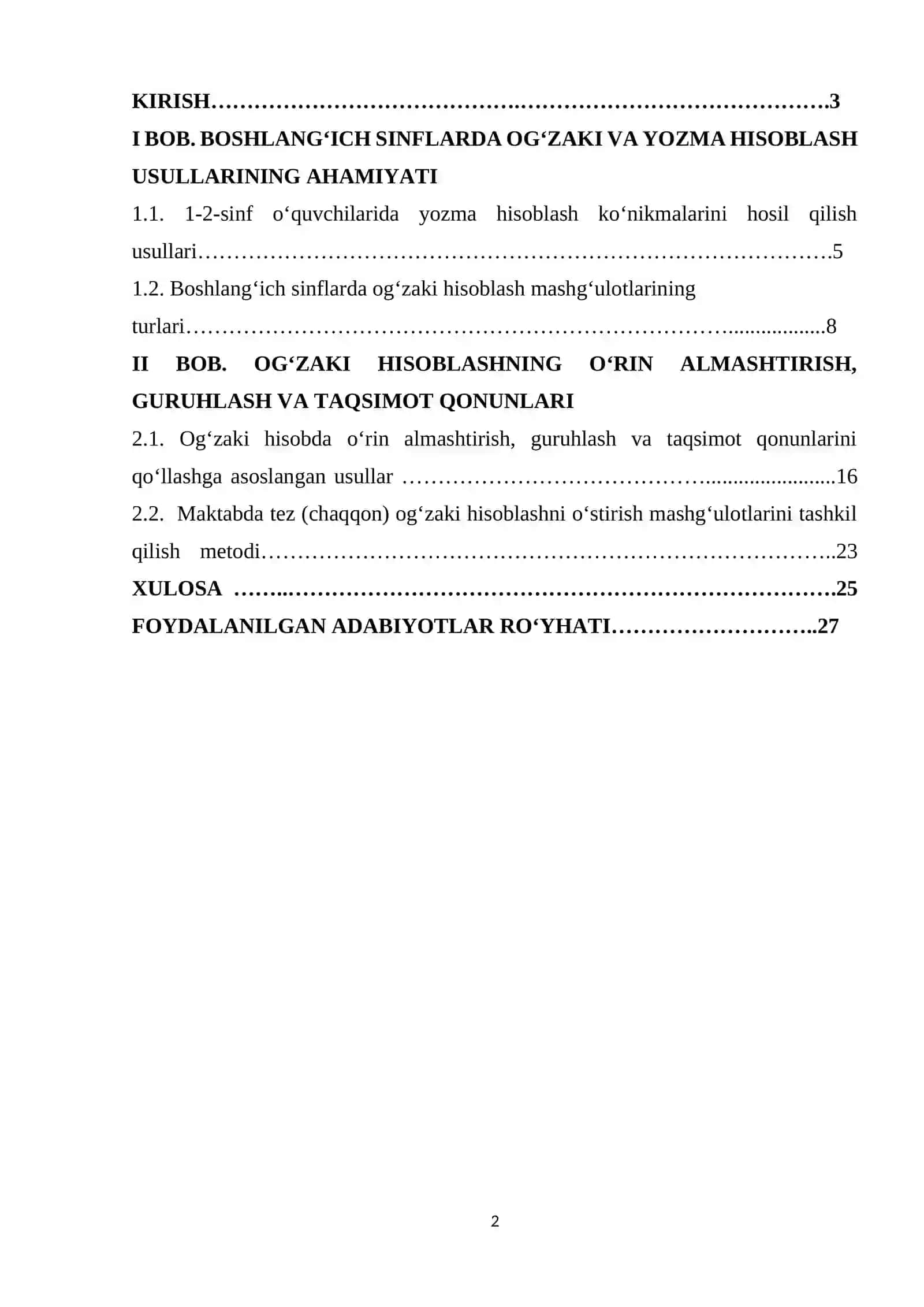 Boshlang’ich sinflarda matematikadan og’zaki hisoblashga o’rgatish metodikasi (1-2-sinflarda tizimni ishlab chiqing) 2