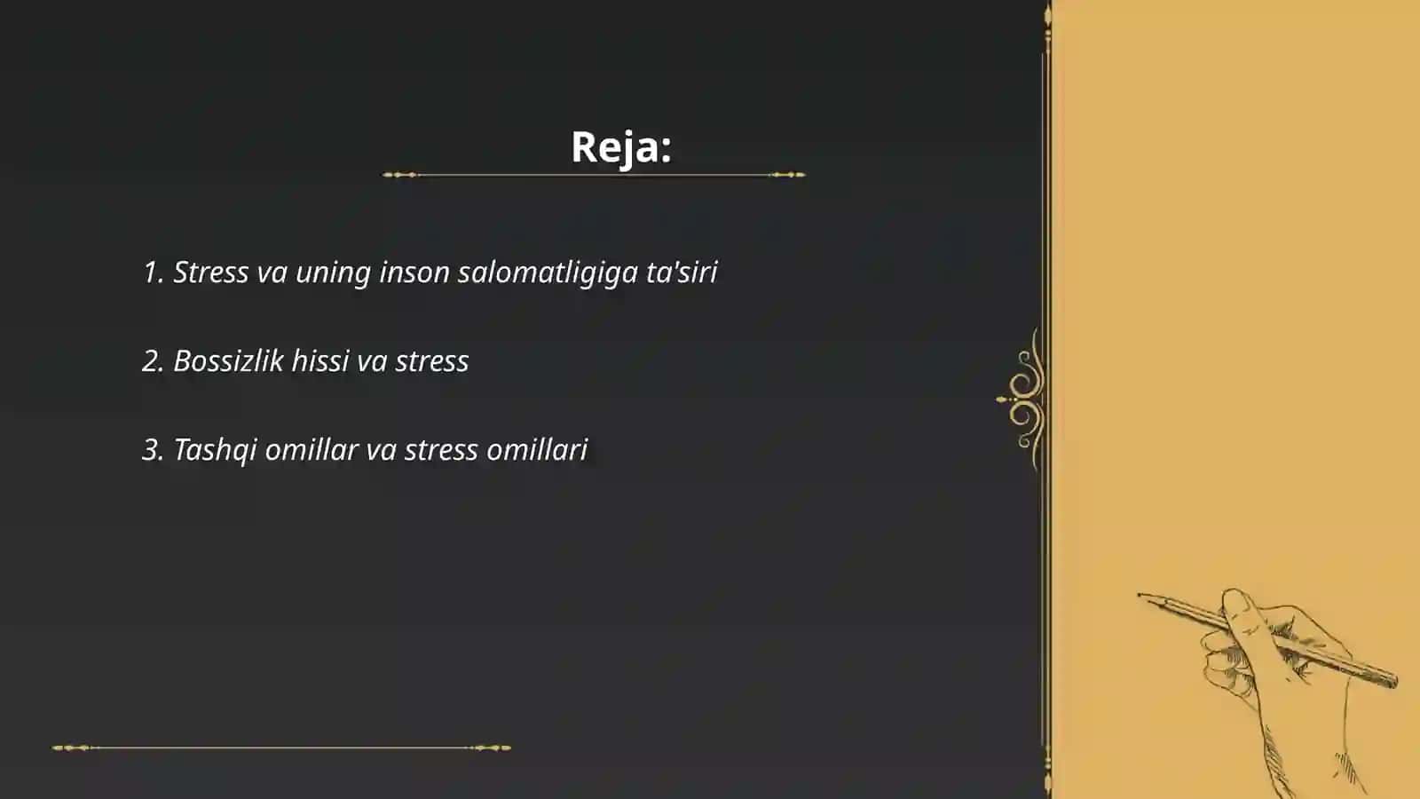 Shaxsdagi hissiy-ruhiy emotsional holatlar. Stress va stressni bartaraf etuvchi psixologik mashgʻulotlar 2