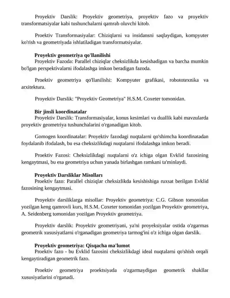 Proyektiv tekslik va proyektiv fazo 2