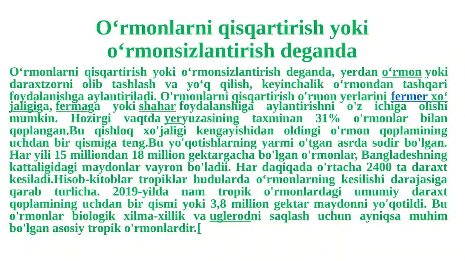 O'rmonlarning kesilishi ekologik barqarorlik g'atasi 2