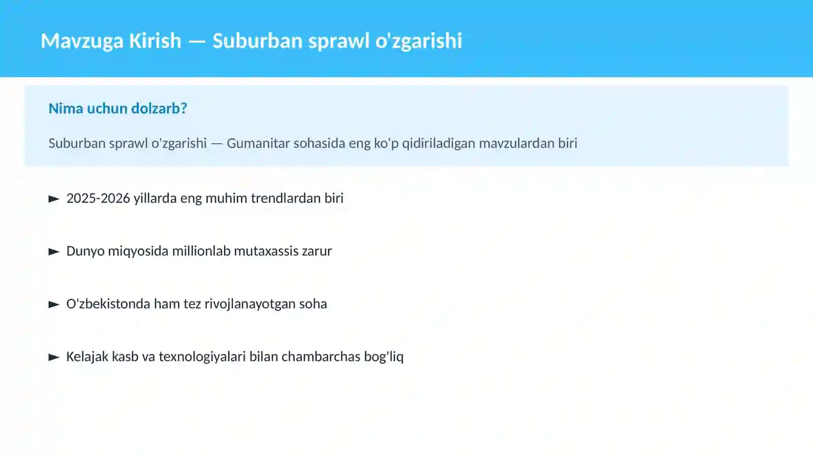 Suburban sprawl o'zgarishi 2