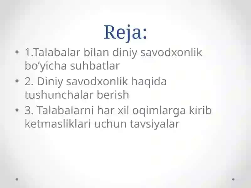 Diniy savodxonlik haqida tushunchalar berish 2