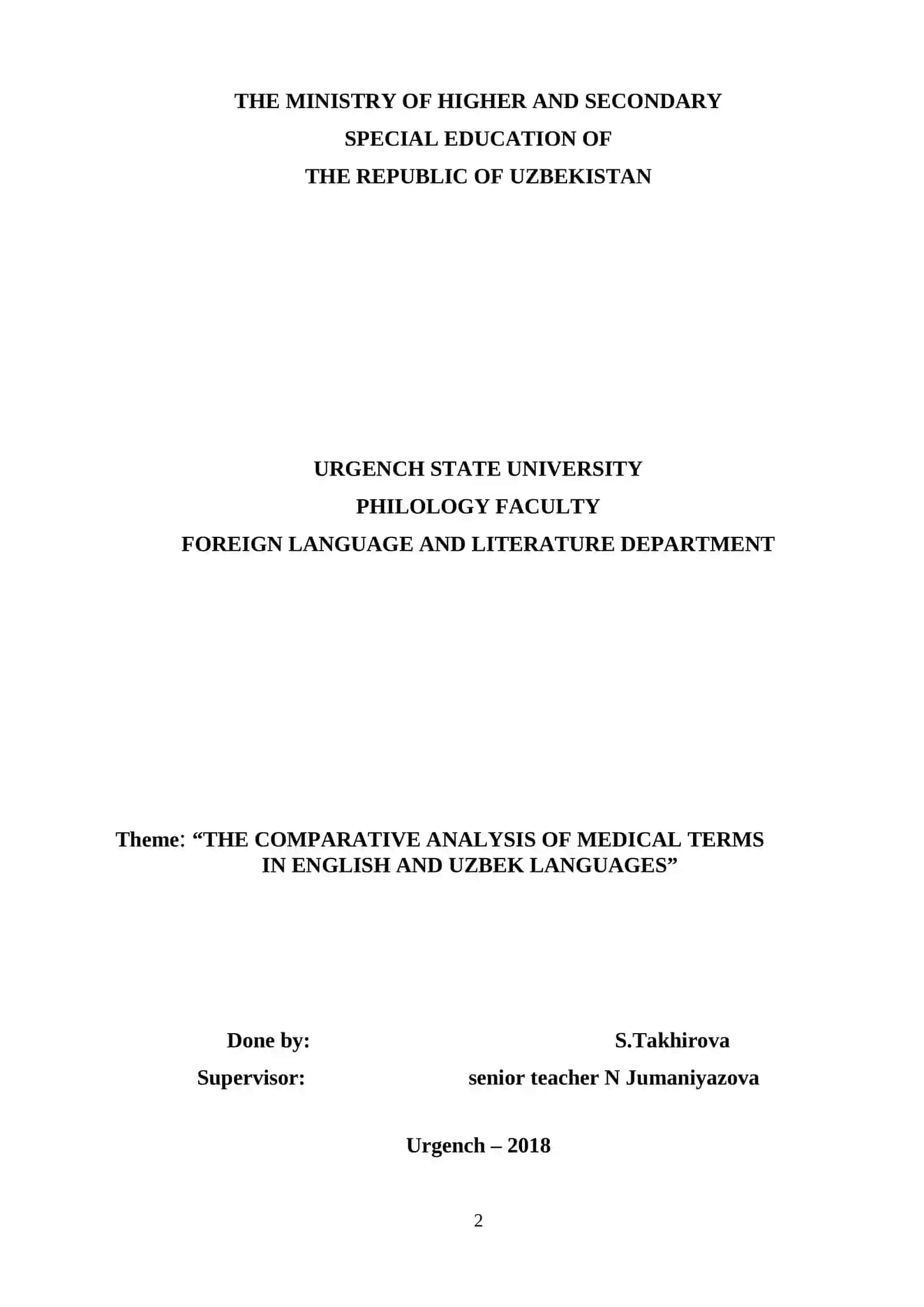 THE COMPARATIVE ANALYSIS OF MEDICAL TERMS IN ENGLISH AND UZBEK LANGUAGES 2