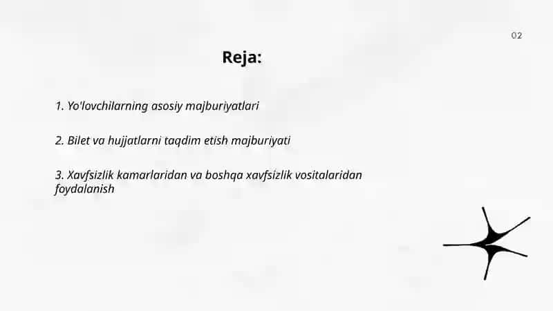Yo'lovchilarning majburiyatlari va maxsus transport vositalaring imtiyozlari 2