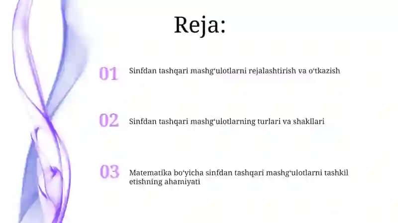 Matematika boʻyicha sinfdan tashqari mashgʻulotlarni tashkil etish 2