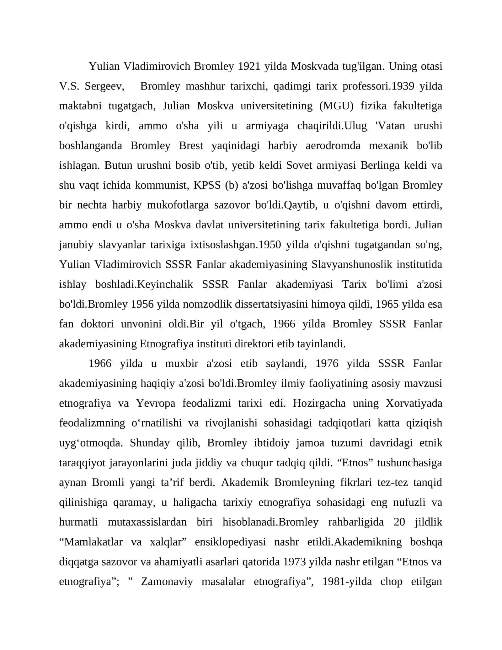 Bromley etnikos va etno-ijtimoiy tushunchalari haqida 2