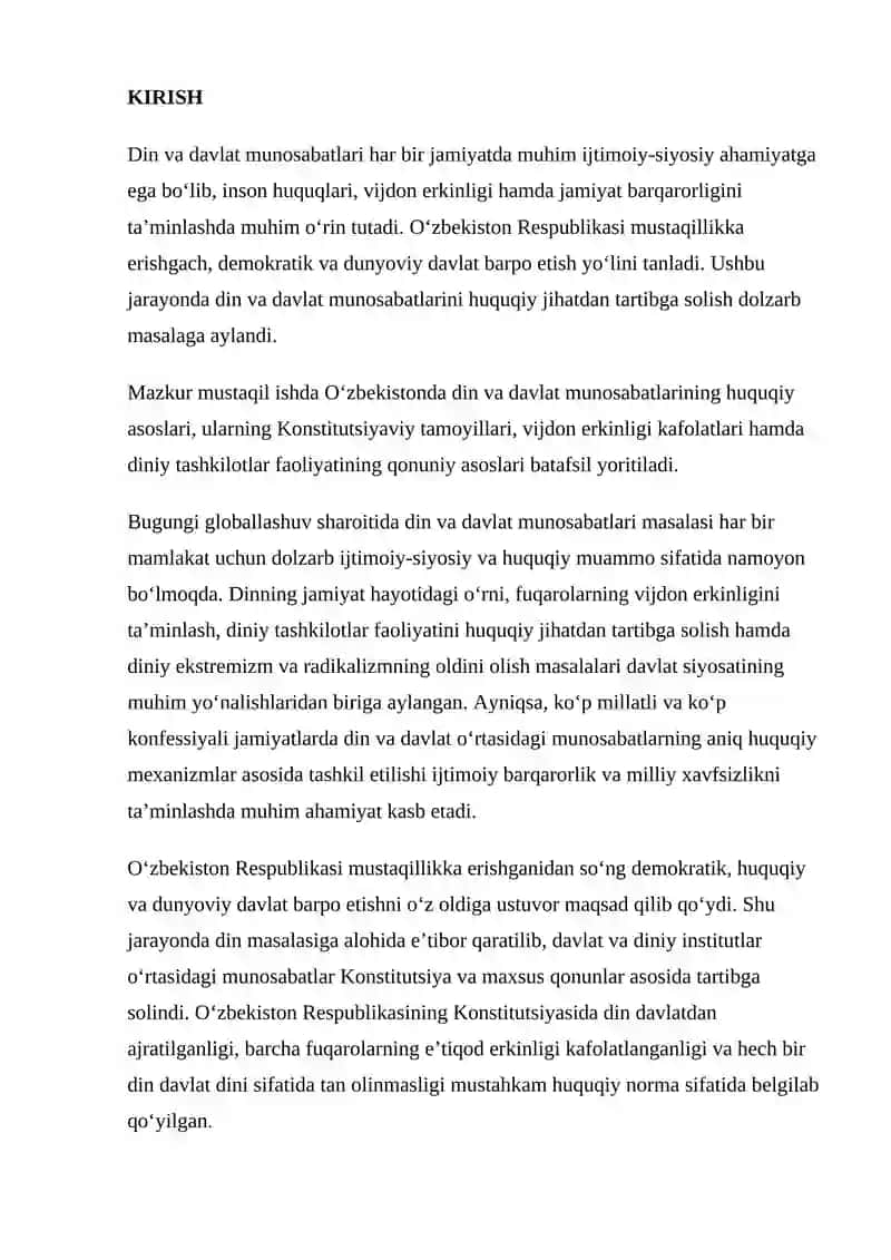OʻZBEKISTONDA DIN VA DAVLAT MUNOSABATLARINING HUQUQIY ASOSLARI 2