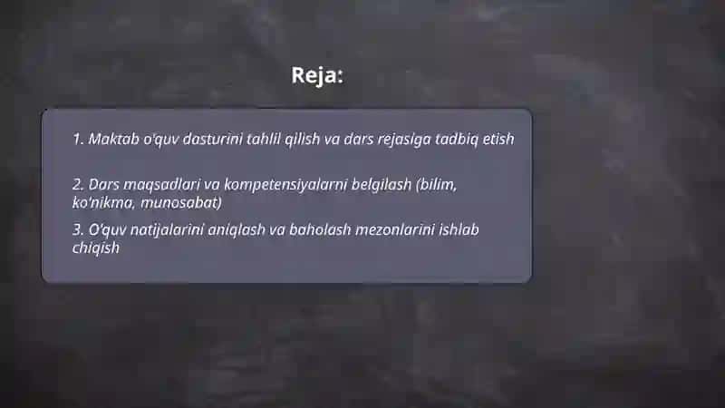 Maktab dasturi asosida dars rejasini tuzish va konspektlarni tuzish metodikasi 2