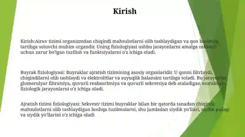 Ayiruv Tizimi Fiziologiyasi. Buyrak Fiziologiyasi 2