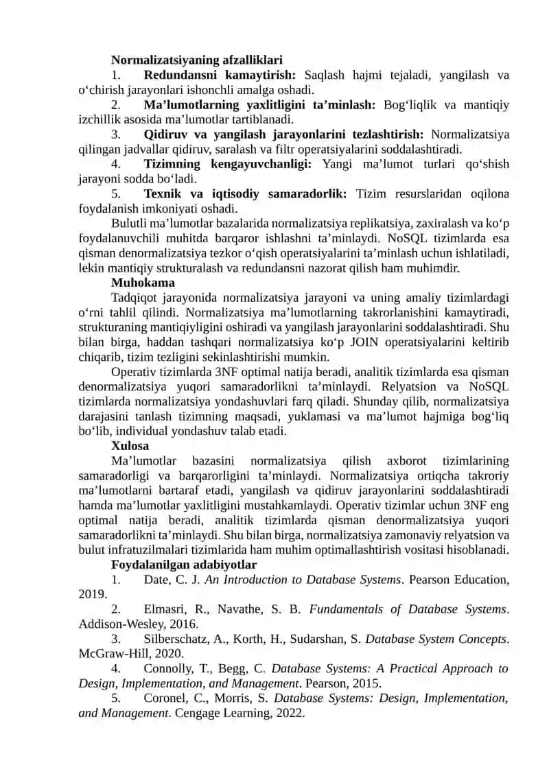 Ma’lumotlar bazasi normalizatsiyasi va uning afzalliklari 2