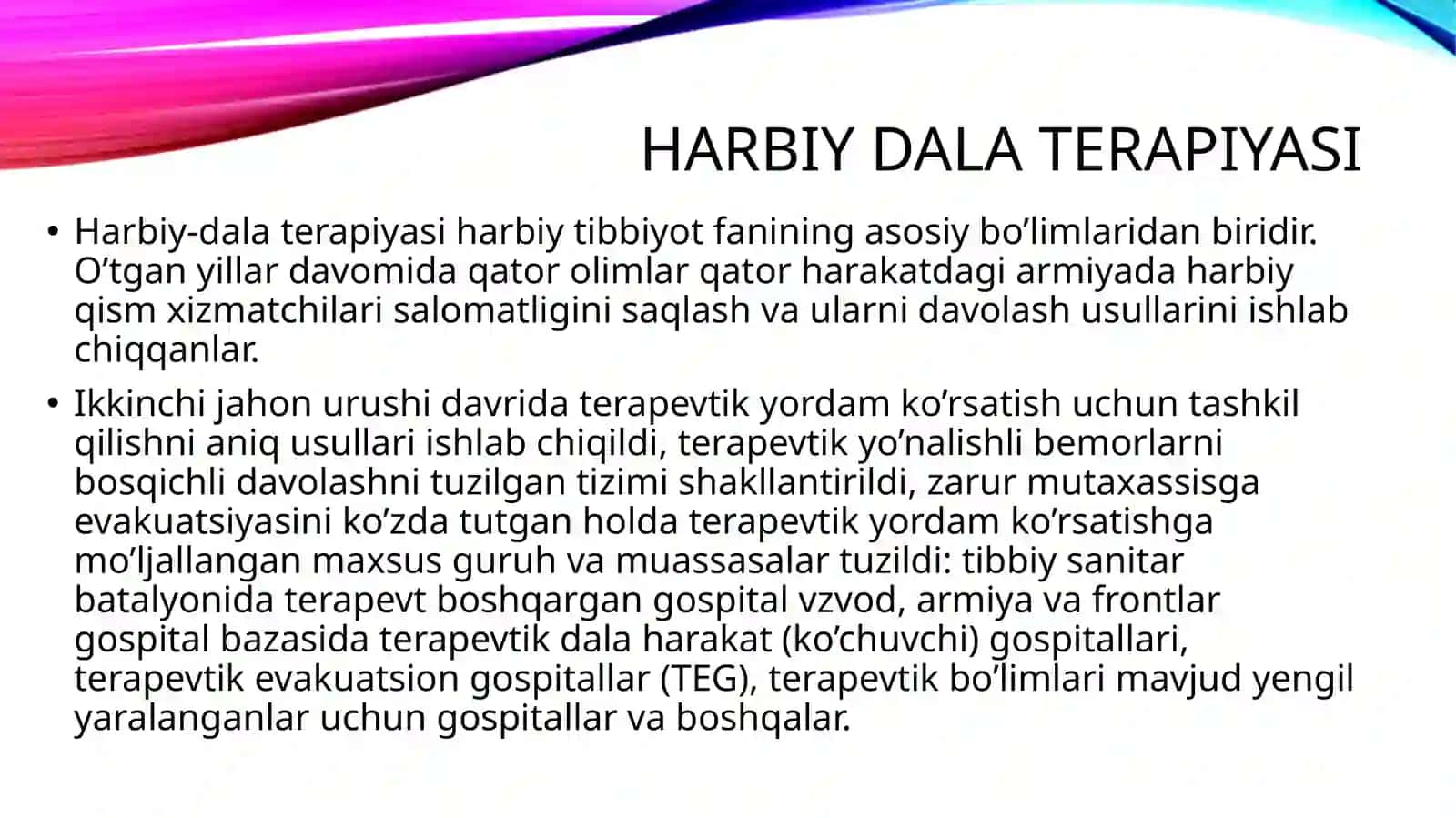 Harbiy sharoitda terapevtik yordam 2