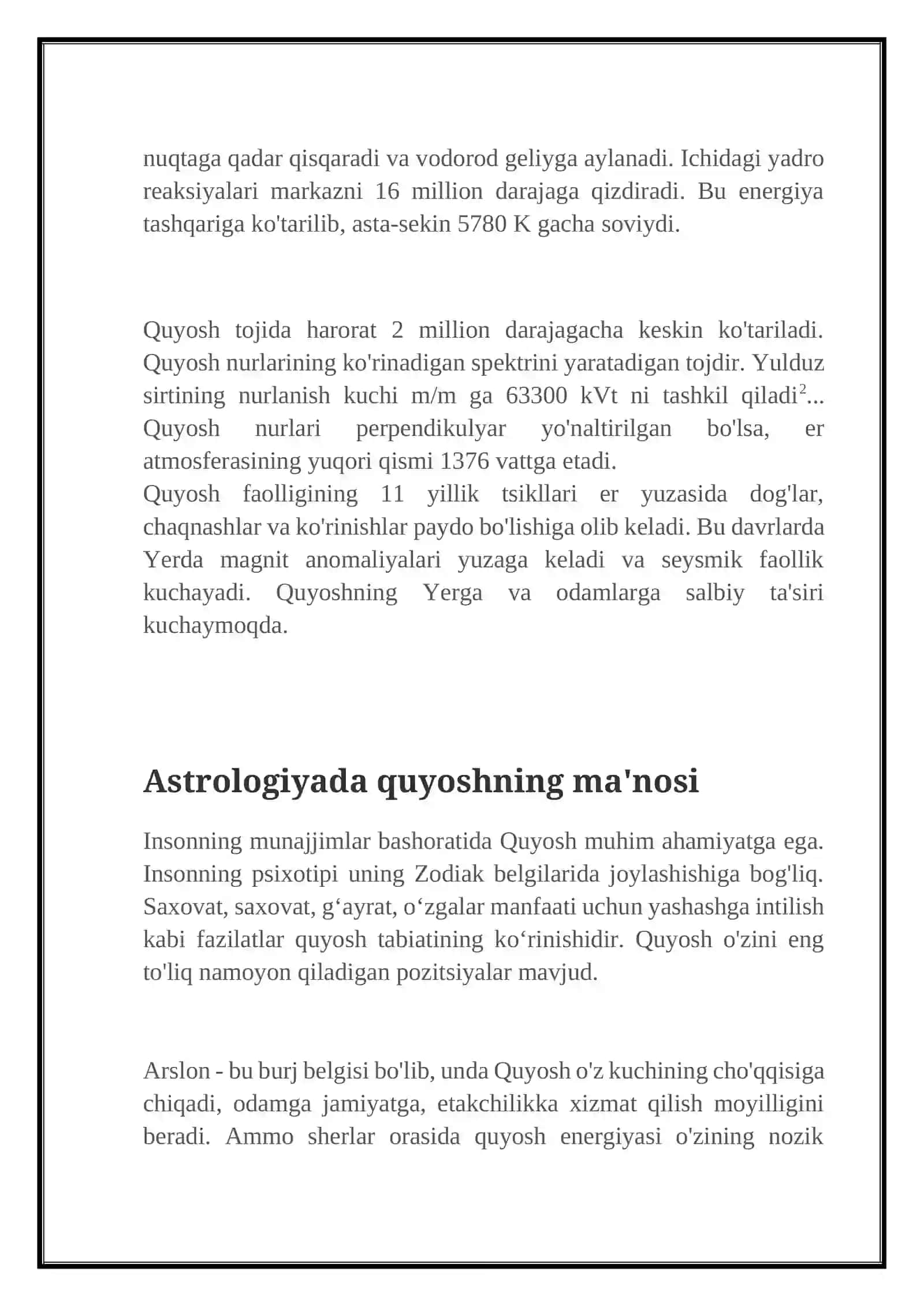 Quyoshning ma'nosi 2