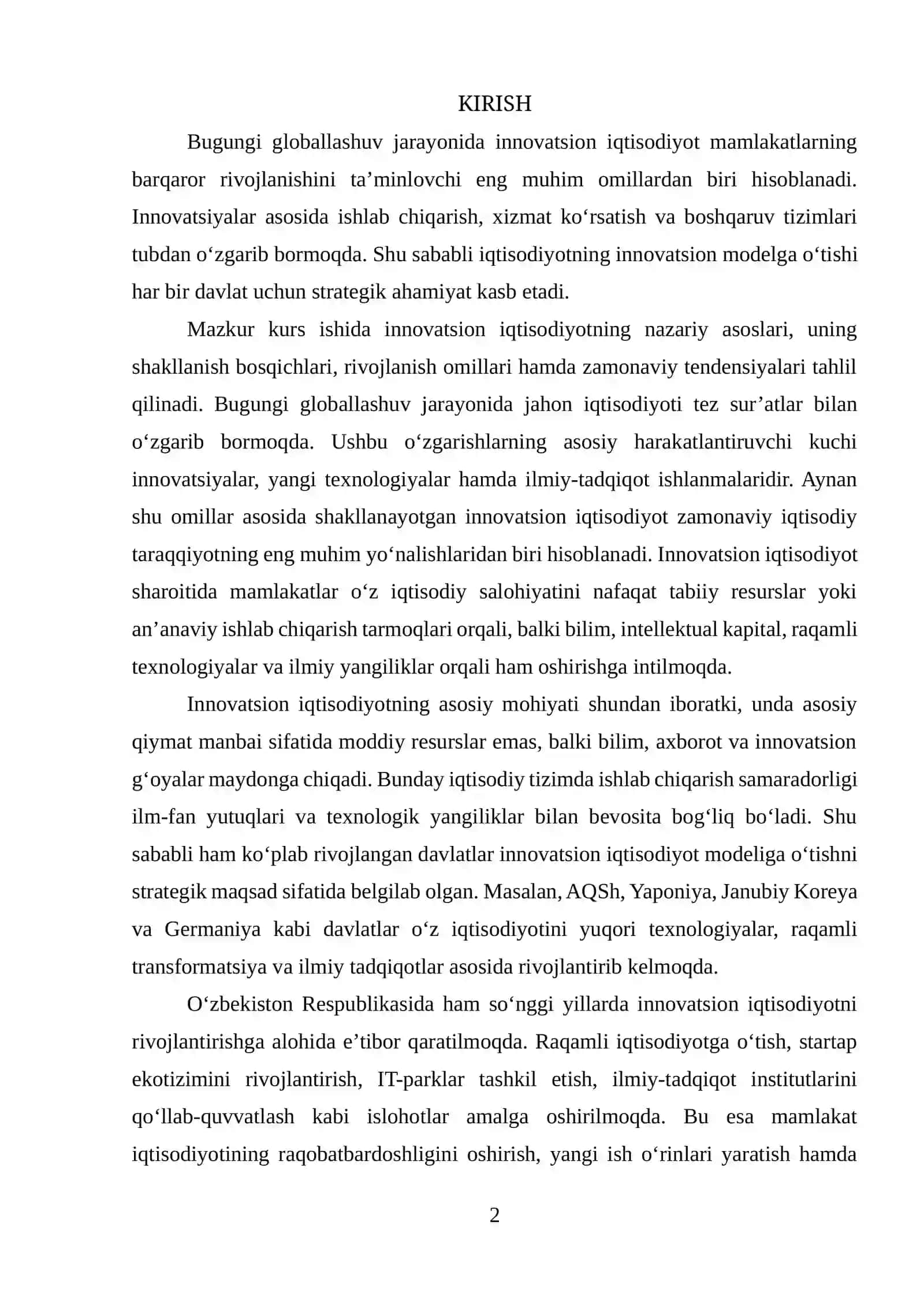 INNOVATSION IQTISODIYOTNING SHAKLLANISHI VA RIVOJLANISH TENDENSIYALARI 2