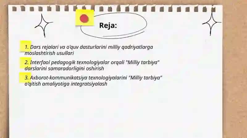 Milliy tarbiya fani o'qitish amalyotini takomillashtirish yo'llari 2