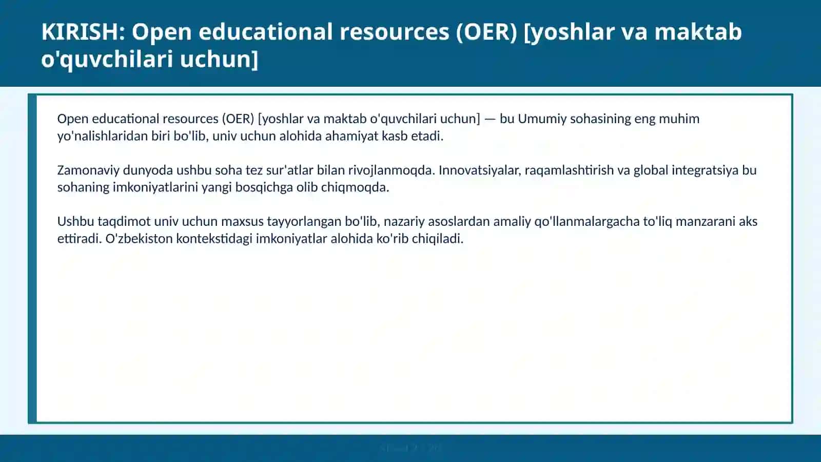 Open educational resources (OER) [yoshlar va maktab o'quvchilari uchun] 2