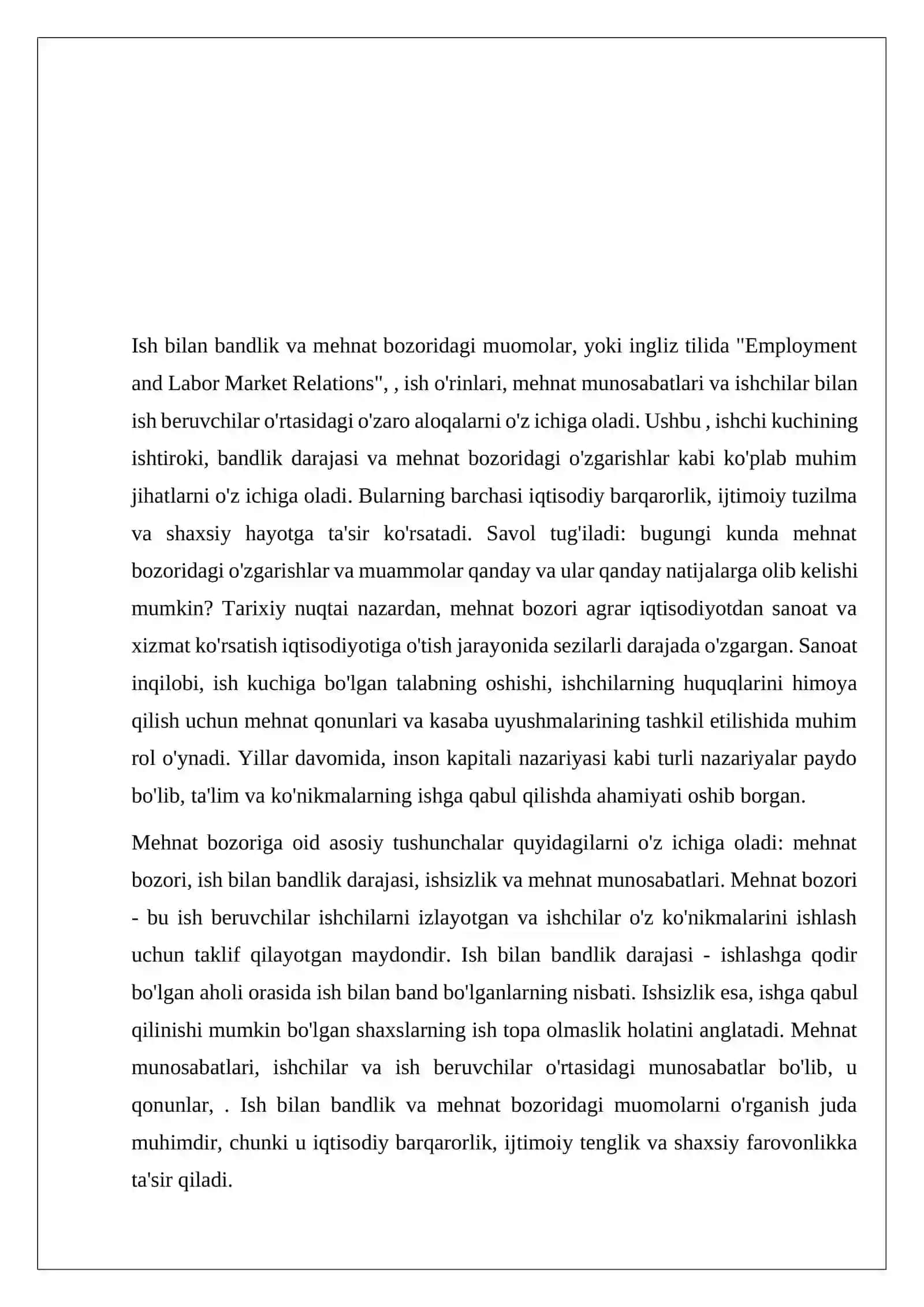 Ish bilan bandlik va mehnat bozoridagi muomolar 2