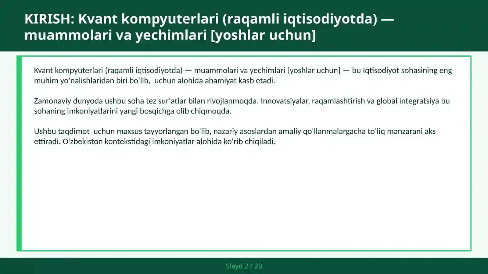 Kvant kompyuterlari (raqamli iqtisodiyotda) — muammolari va yechimlari [yoshlar uchun] 2
