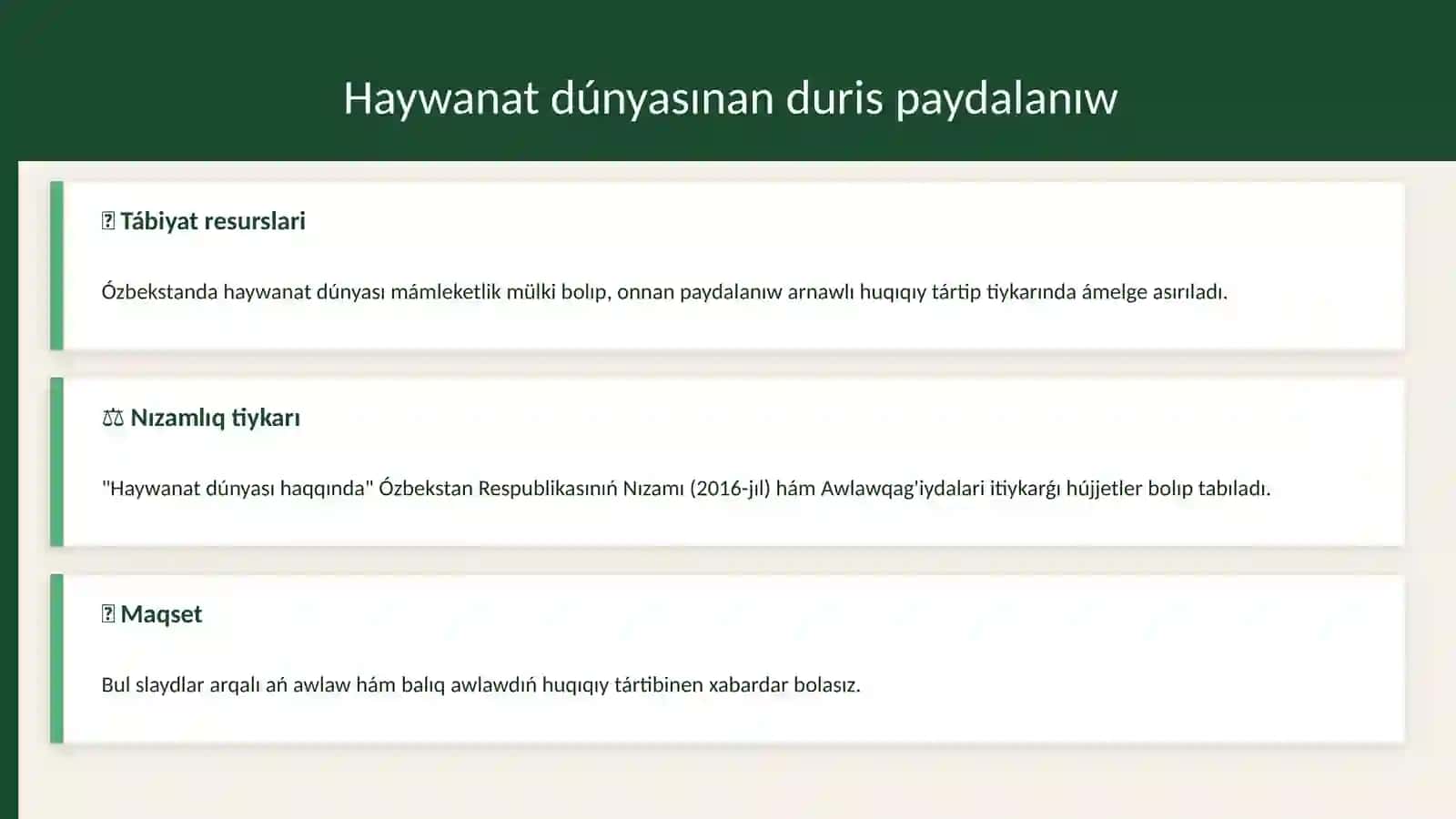 Ekologiya huqıqı páninen o'z betinshe jumisi 2