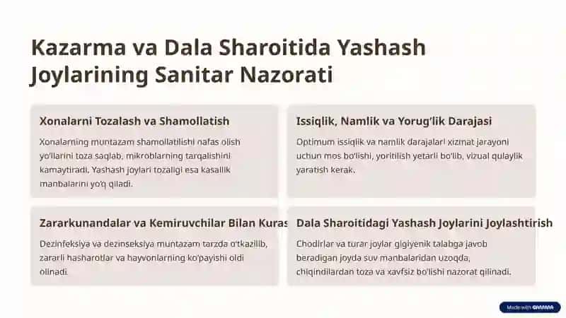 Harbiy Xizmatchilar uchun Sanitar Nazorat Asoslari 2