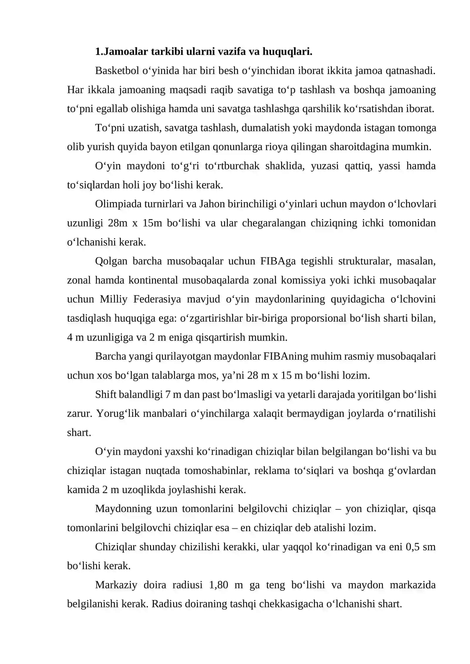 BASKETBOL O'YIN MAYDONI O'LCHAMLARI 2