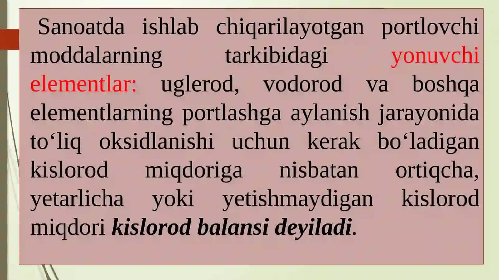 PORTLOVCHI MODDALARNING KISLOROD BALANSIVA AJRALADIGAN ZAHARLI GAZLAR 2