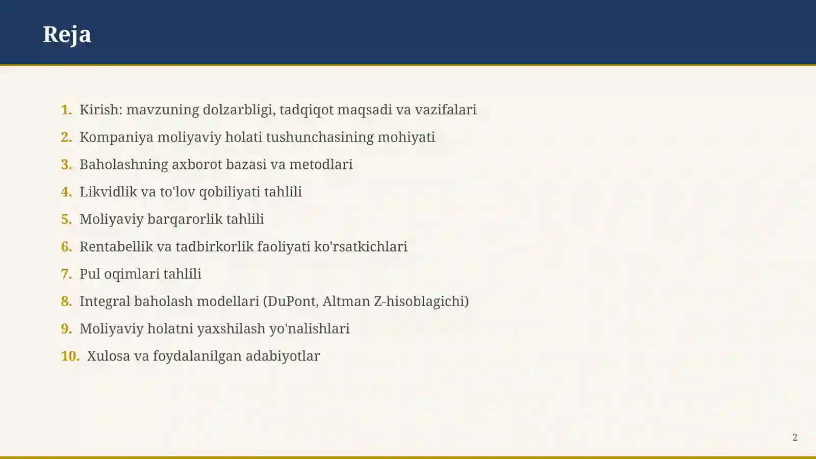 KOMPANIYA MOLIYAVIY HOLATINI BAHOLASH 2