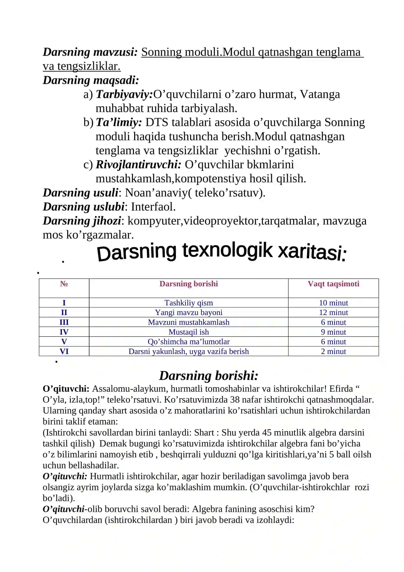 8-SINF UCHUN BIR SOATLIK DARS GEOMTRY ISHLANMASI 2