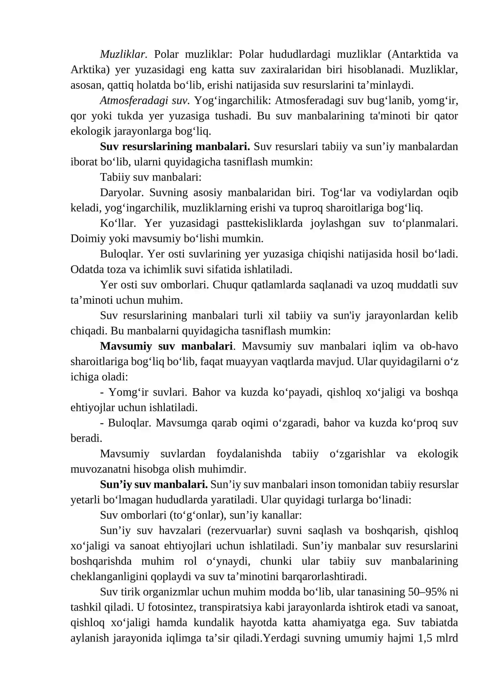 Suv, yer resurslari va ularni muhofaza qilish 2