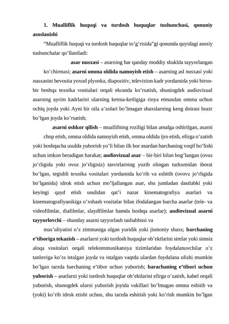 "MUALLIFLIK HUQUQI VA TURDOSH HUQUQLAR" TOʻGʻRISIDAGI OʻZBEKISTON RESPUBLIKASI QONUNI VA UNING AHAMIYATI 2