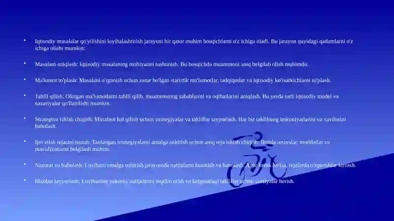 Mavzu – Iqtisodiy masalalar  qo'yilishini loyihalashtirish 2